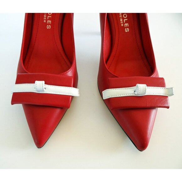 NEW!! BEAUTIISOLES Jennifer Red Italian Leather Pointed Toe Pump Size 7 1/2 - Picture 3 of 10